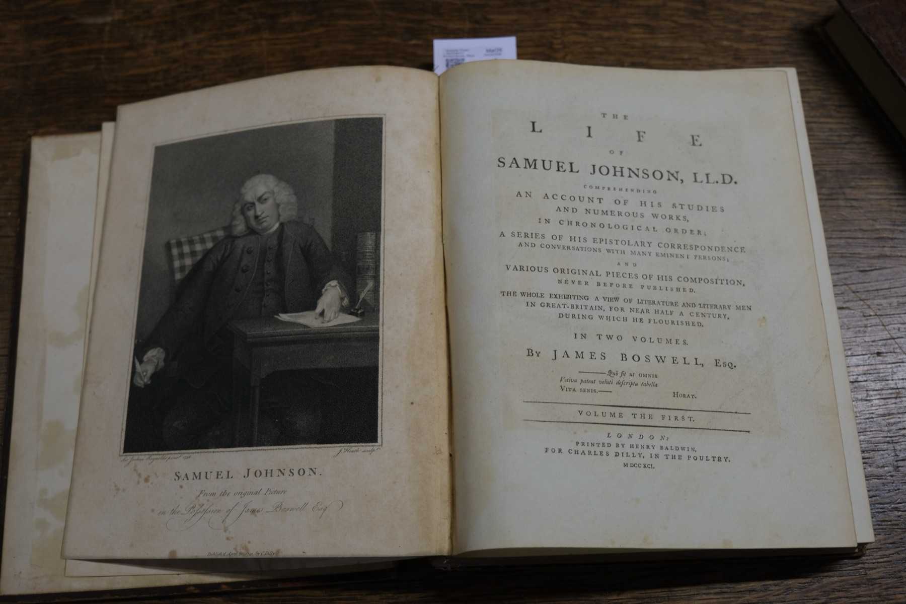 The Reynolds portrait frontispiece, engraved by J. Heath, facing the title page of volume I