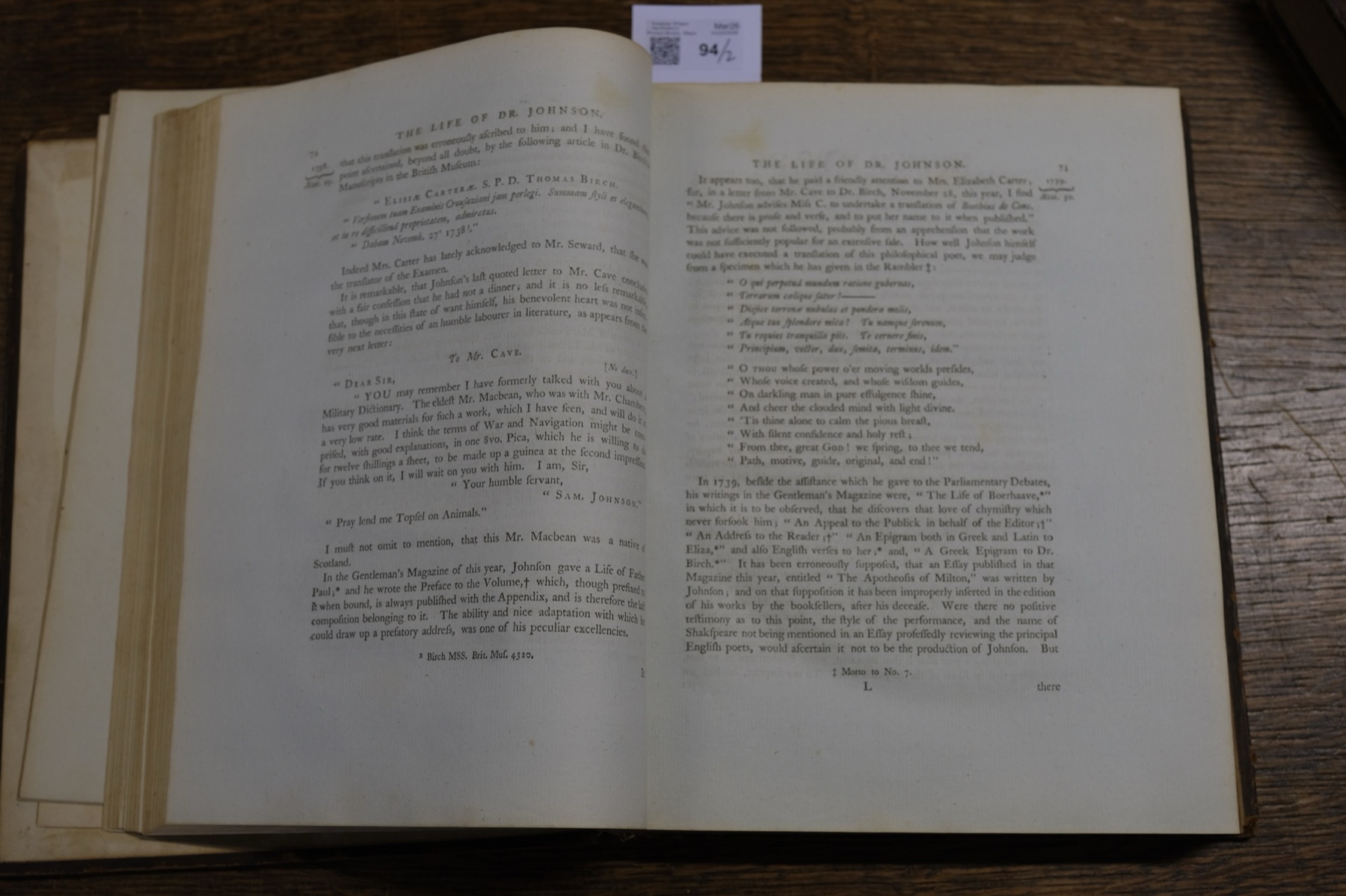 Johnson to Edward Cave, closing "Pray lend me Topsel on Animals"